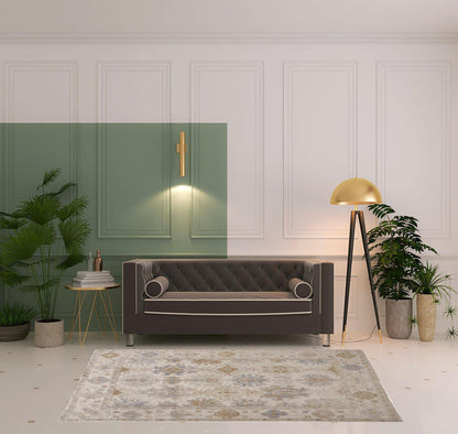 5' X 8' Ivory Tan And Blue Floral Hand Knotted Stain Resistant Area Rug