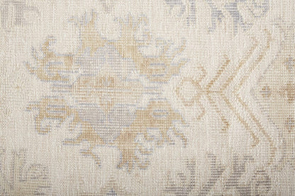 5' X 8' Ivory Tan And Blue Floral Hand Knotted Stain Resistant Area Rug