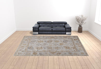 4' X 6' Ivory And Tan Floral Hand Knotted Stain Resistant Area Rug