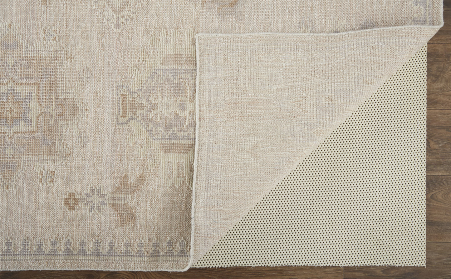 4' X 6' Tan And Brown Floral Hand Knotted Stain Resistant Area Rug