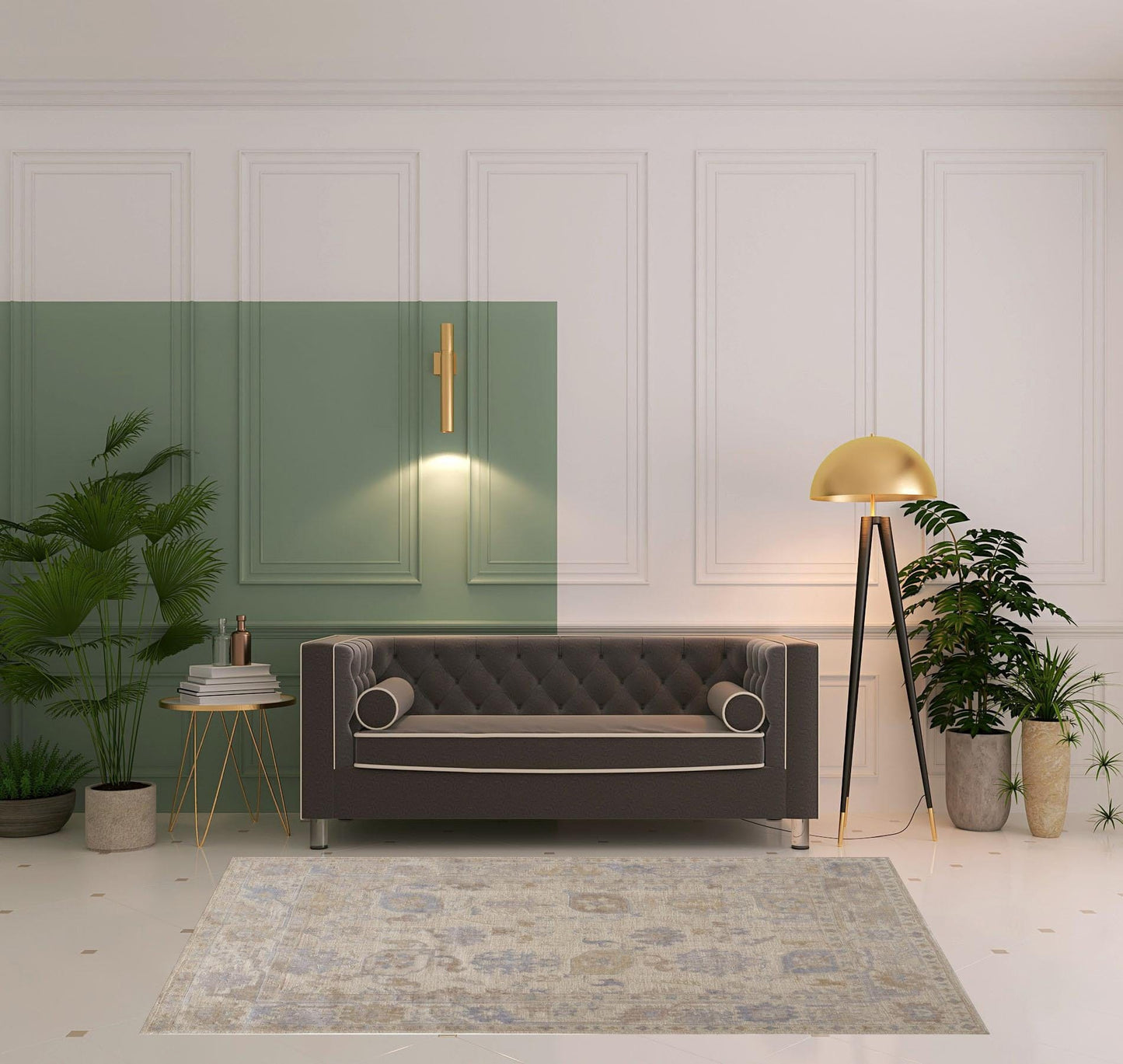 4' X 6' Tan Orange And Blue Floral Hand Knotted Stain Resistant Area Rug