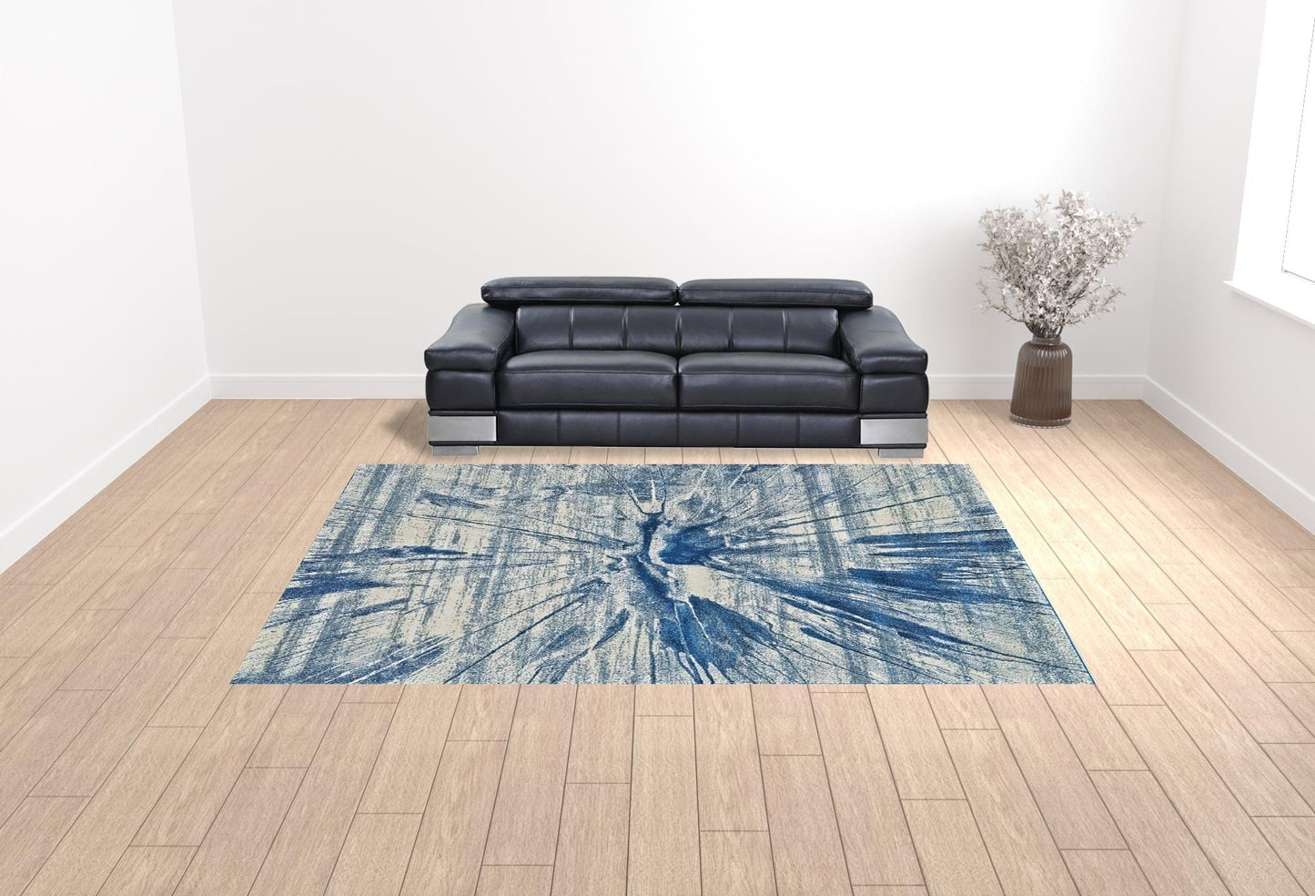 10' X 13' Blue And Ivory Stain Resistant Area Rug