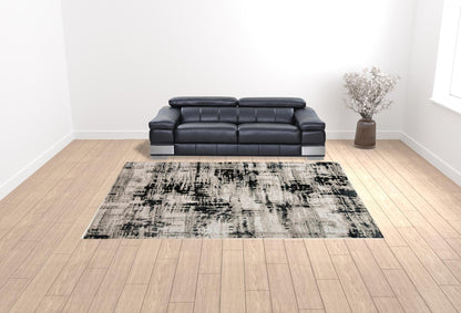 9' X 12' Black White And Gray Area Rug