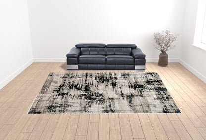 9' X 12' Black White And Gray Area Rug