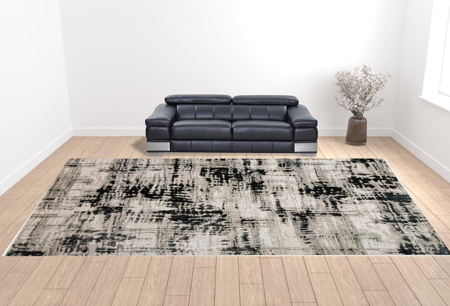 9' X 12' Black White And Gray Area Rug