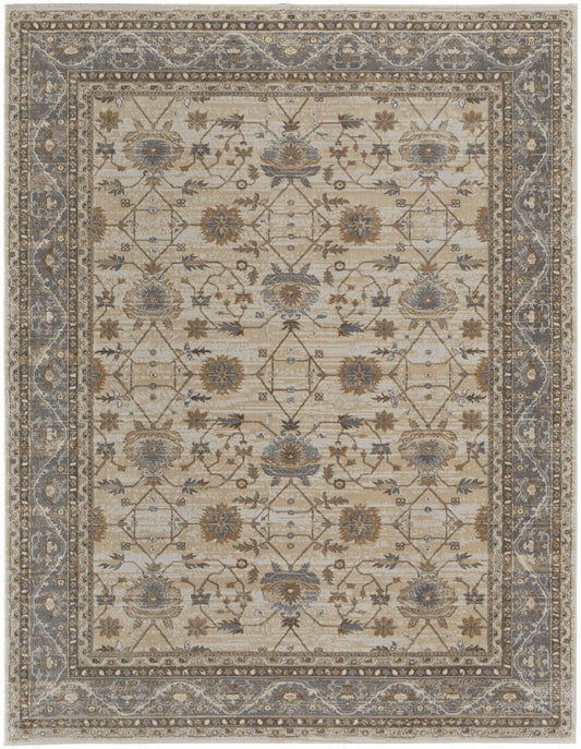 9' X 12' Tan Ivory And Gray Power Loom Area Rug