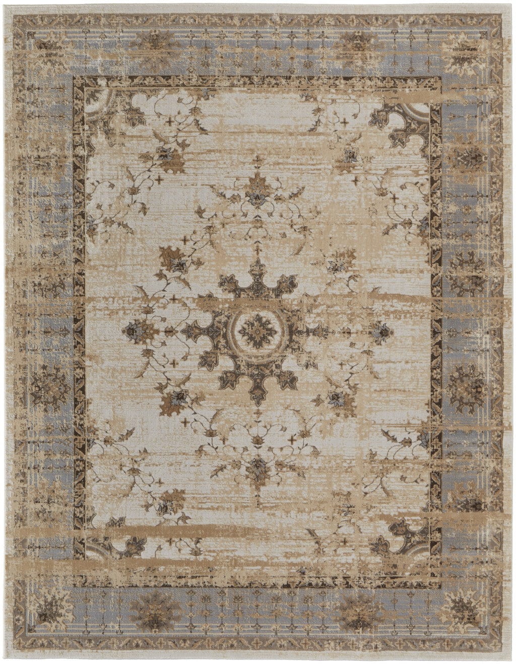 9' X 12' Tan Brown And Gray Power Loom Distressed Area Rug