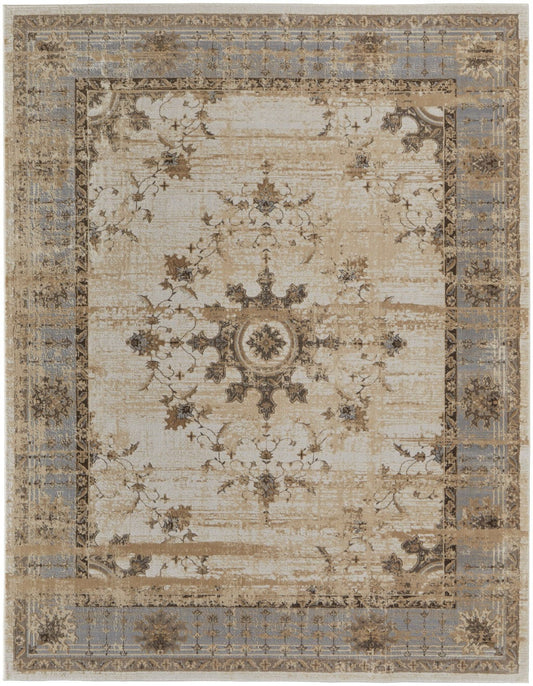 9' X 12' Tan Brown And Gray Power Loom Distressed Area Rug