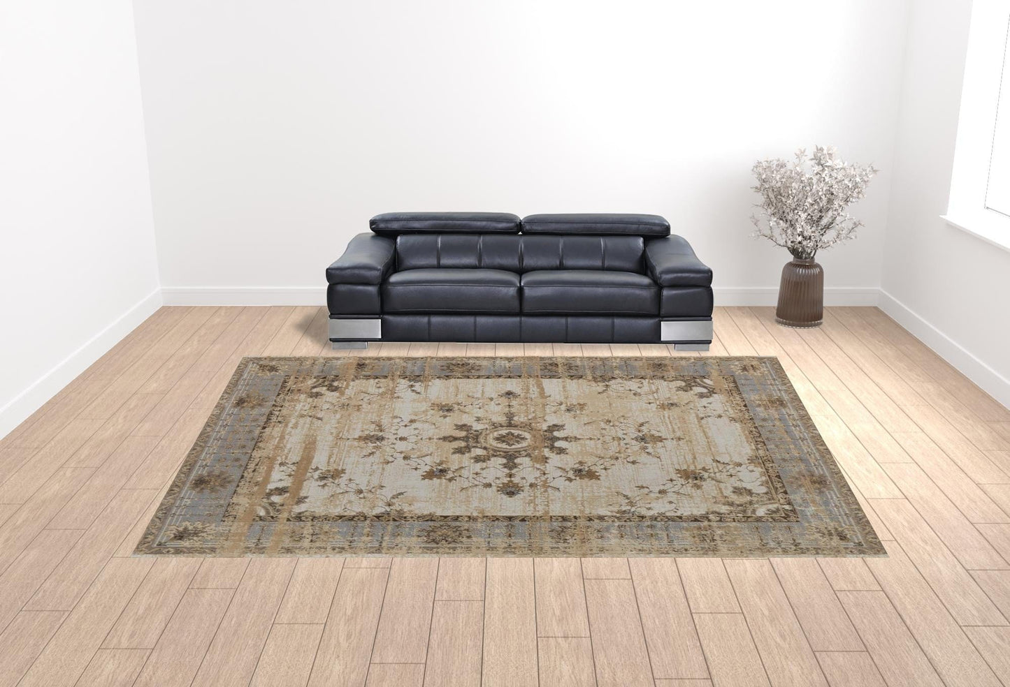 9' X 12' Tan Brown And Gray Power Loom Distressed Area Rug