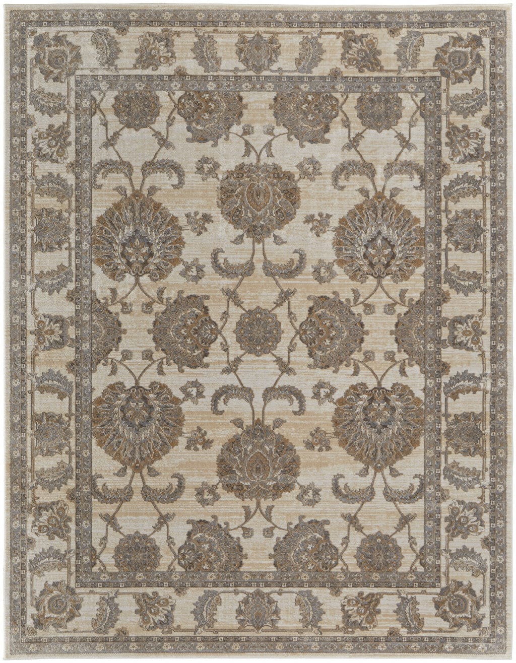 9' X 12' Tan Ivory And Brown Power Loom Area Rug