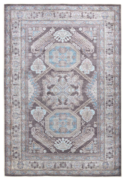 4' X 6' Gray Taupe And Blue Floral Area Rug