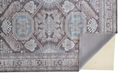 4' X 6' Gray Taupe And Blue Floral Area Rug