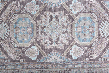 4' X 6' Gray Taupe And Blue Floral Area Rug