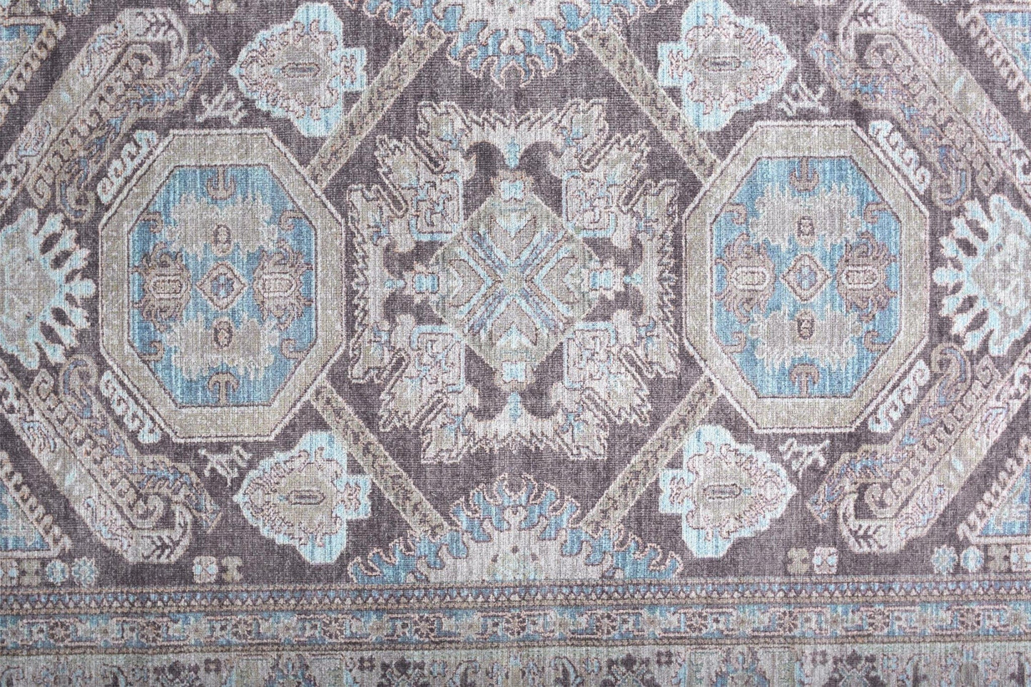4' X 6' Gray Taupe And Blue Floral Area Rug