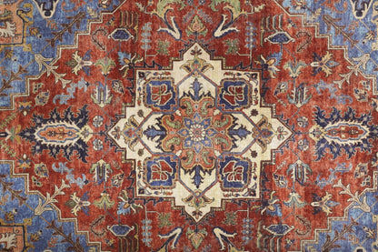 4' X 6' Blue Red And Ivory Floral Area Rug