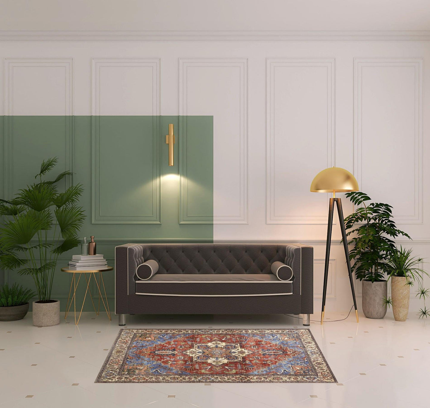 4' X 6' Blue Red And Ivory Floral Area Rug