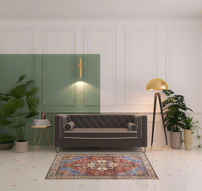 4' X 6' Blue Red And Ivory Floral Area Rug