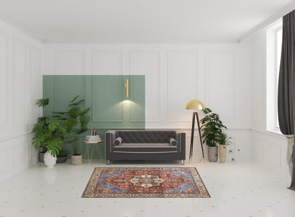 4' X 6' Blue Red And Ivory Floral Area Rug