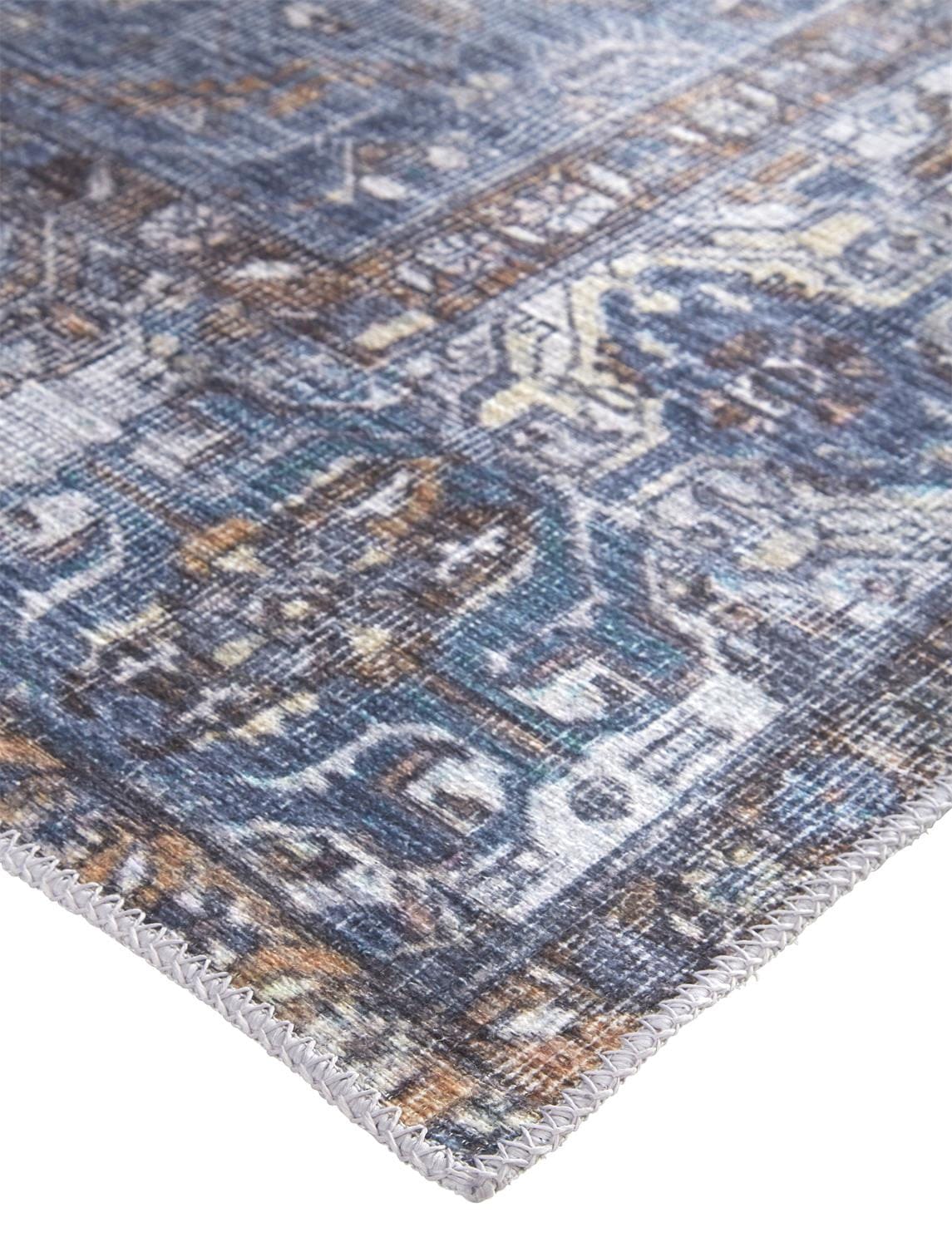 4' X 6' Blue Ivory And Brown Floral Area Rug
