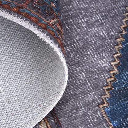 4' X 6' Blue Brown And Ivory Floral Area Rug