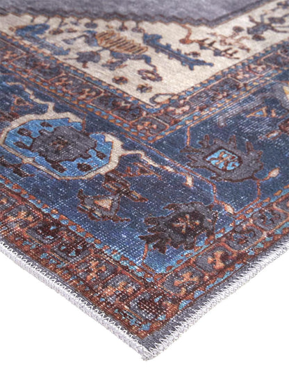 4' X 6' Blue Brown And Ivory Floral Area Rug