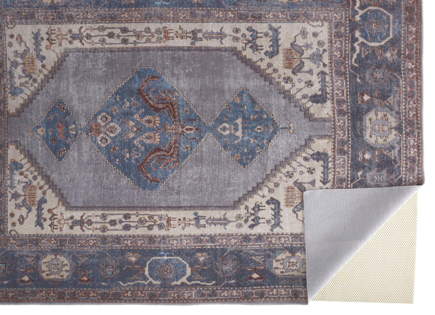 4' X 6' Blue Brown And Ivory Floral Area Rug