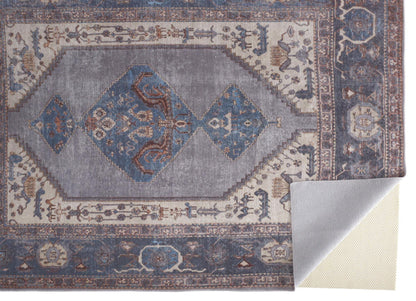 4' X 6' Blue Brown And Ivory Floral Area Rug