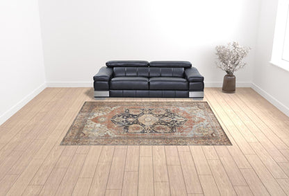 4' X 6' Orange Brown And Taupe Abstract Area Rug