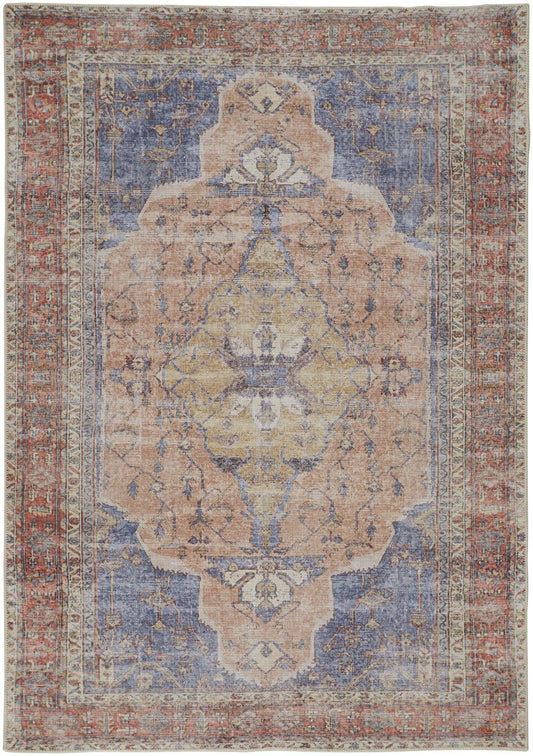 4' X 6' Red Tan And Blue Abstract Area Rug