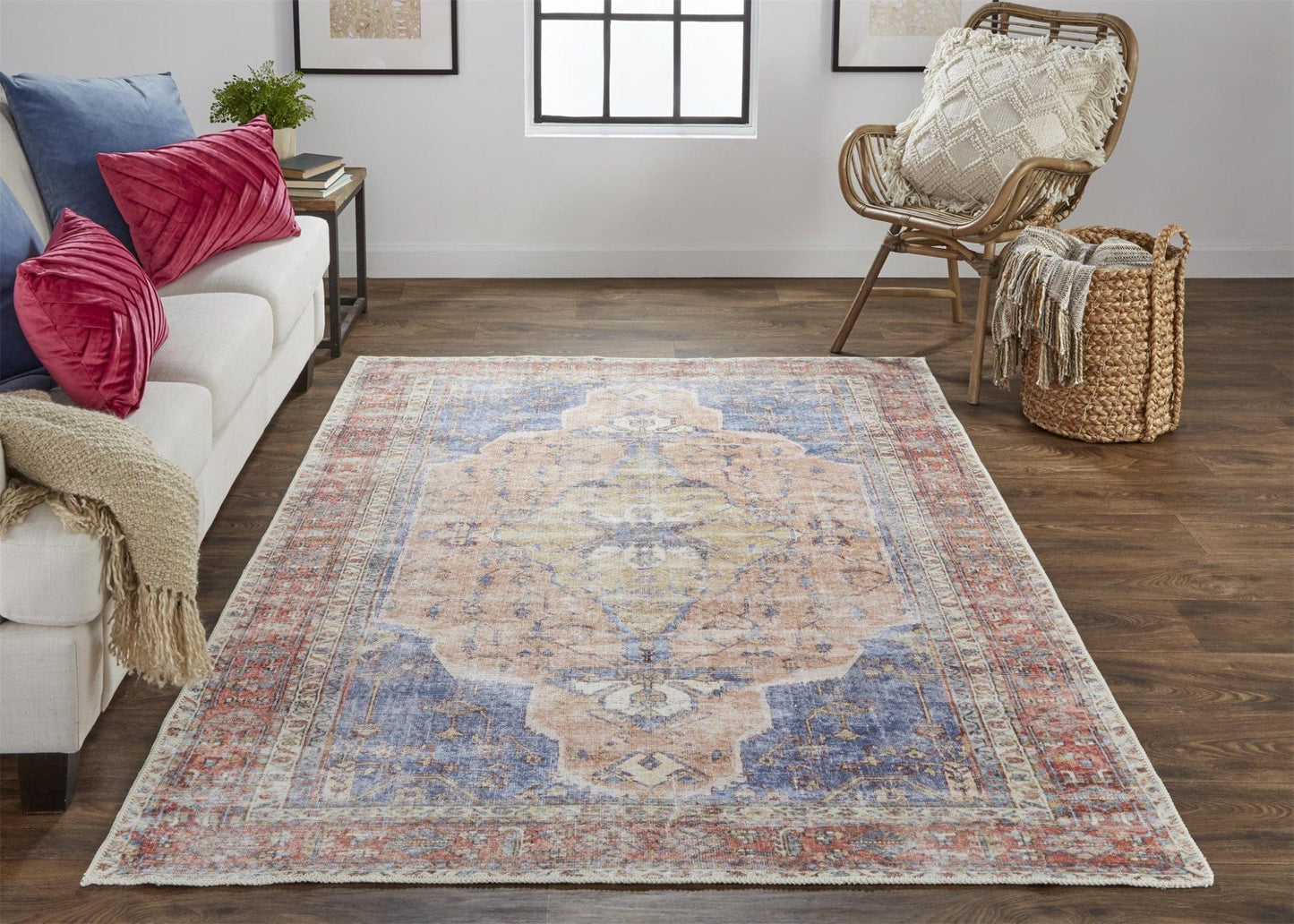 4' X 6' Red Tan And Blue Abstract Area Rug