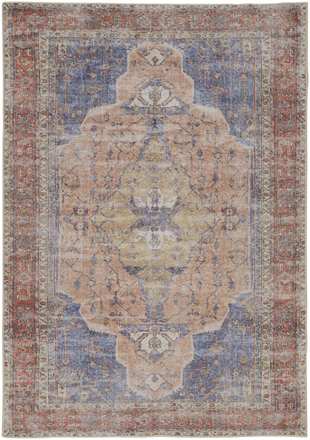 4' X 6' Red Tan And Blue Abstract Area Rug