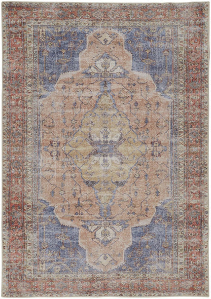 4' X 6' Red Tan And Blue Abstract Area Rug