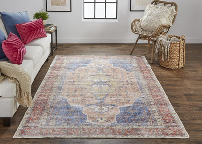 4' X 6' Red Tan And Blue Abstract Area Rug