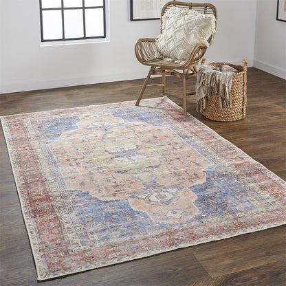 4' X 6' Red Tan And Blue Abstract Area Rug