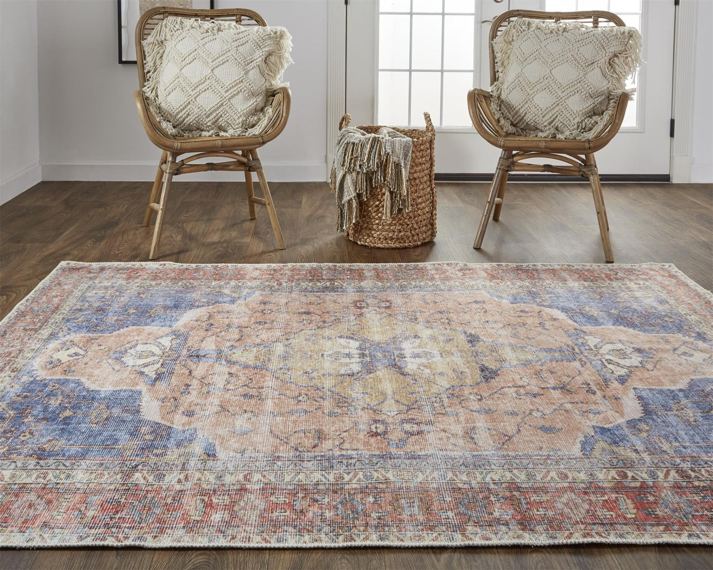 4' X 6' Red Tan And Blue Abstract Area Rug