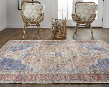 4' X 6' Red Tan And Blue Abstract Area Rug