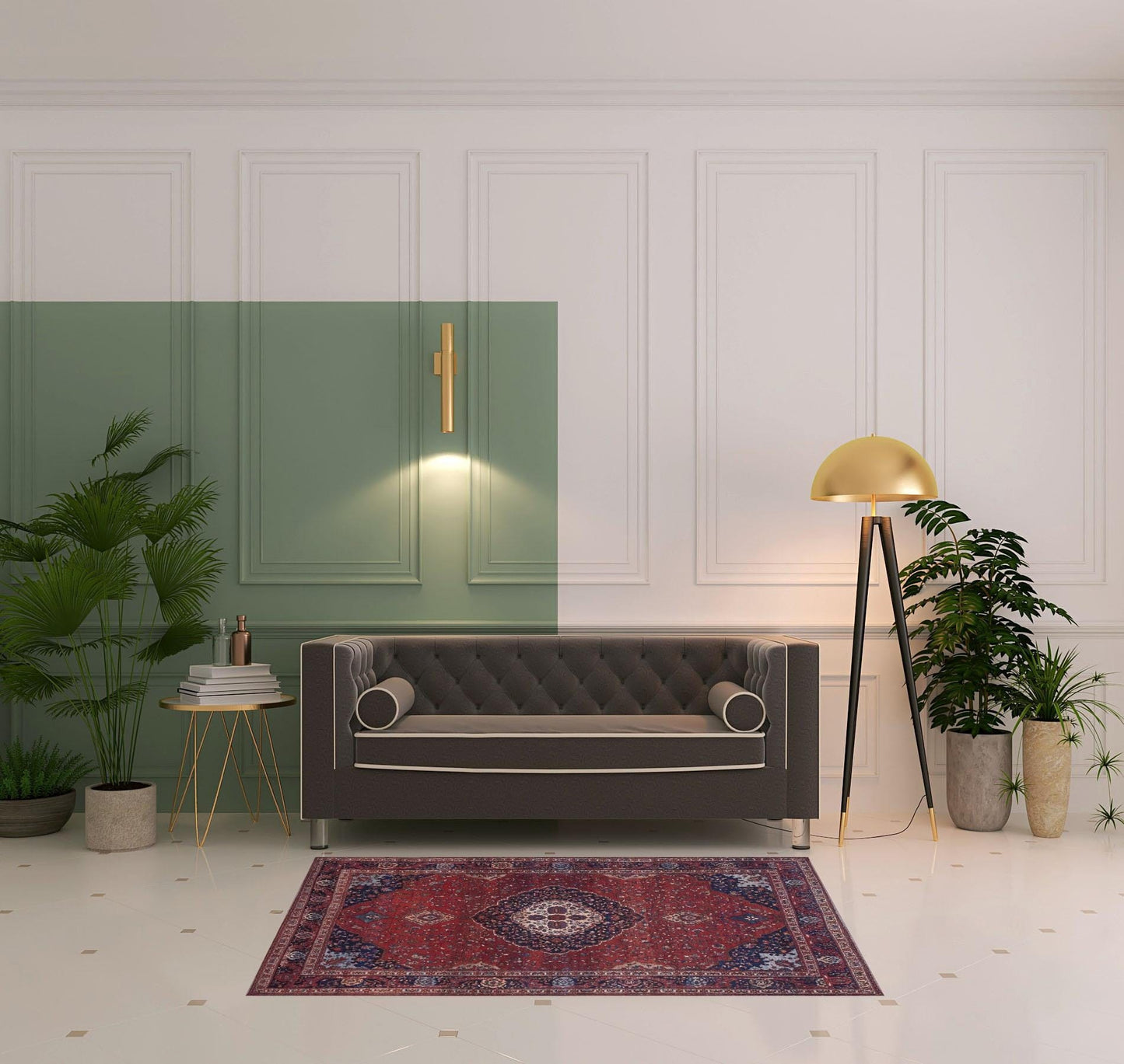 4' X 6' Red Blue And Tan Floral Power Loom Area Rug