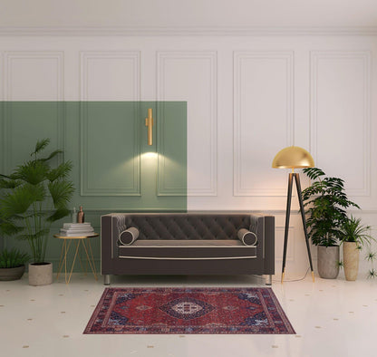 4' X 6' Red Blue And Tan Floral Power Loom Area Rug