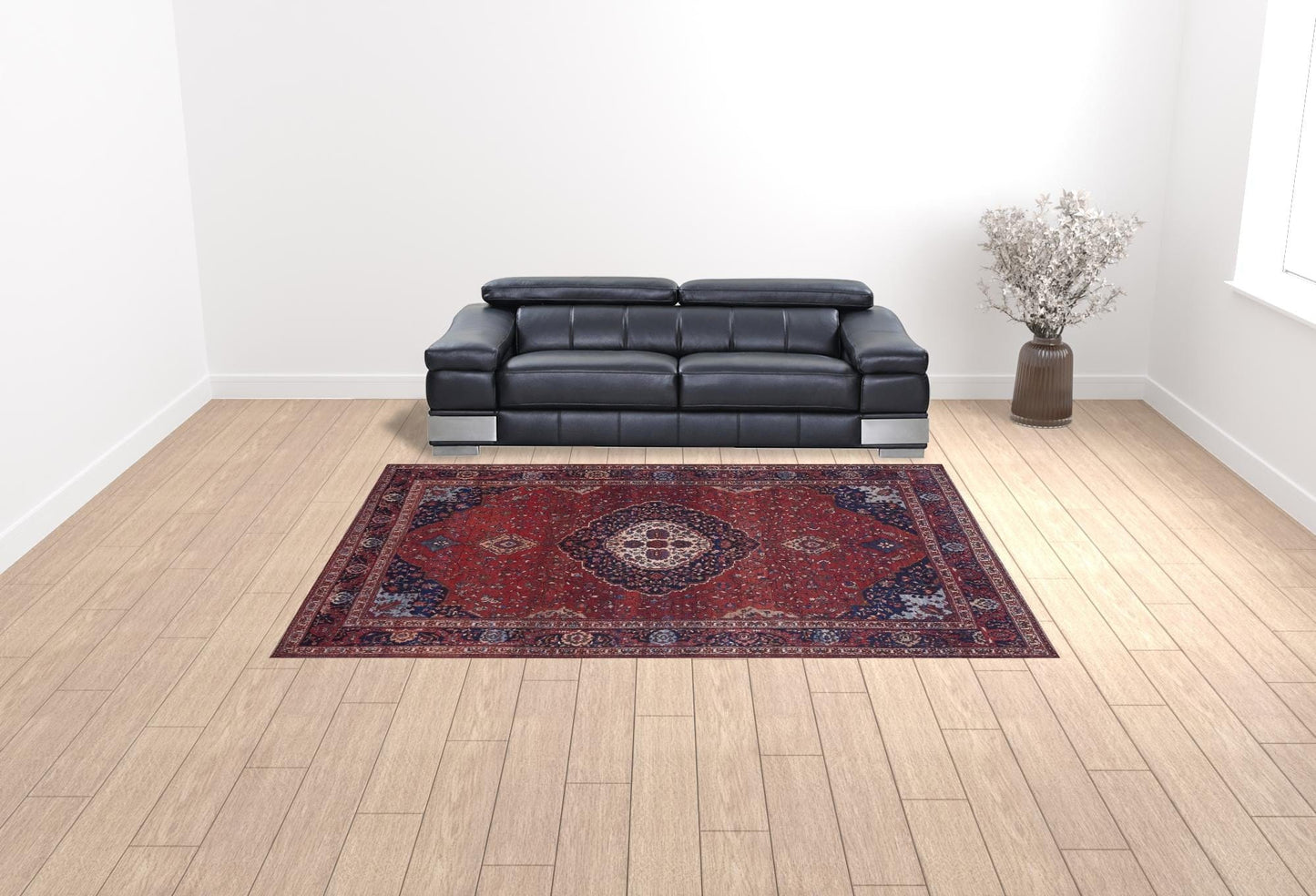 4' X 6' Red Blue And Tan Floral Power Loom Area Rug
