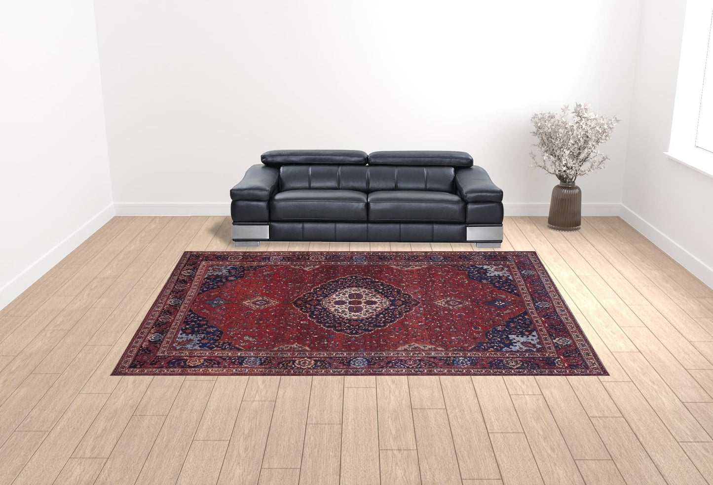 4' X 6' Red Blue And Tan Floral Power Loom Area Rug