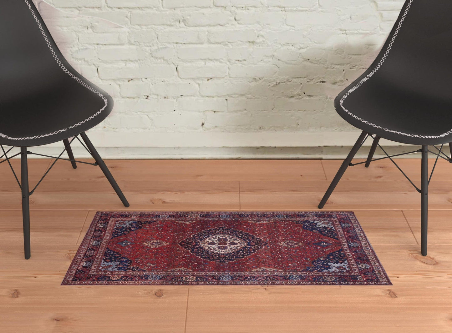 4' X 6' Red Blue And Tan Floral Power Loom Area Rug