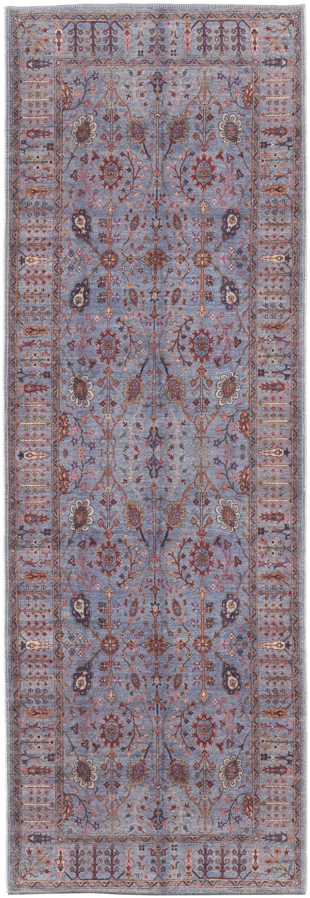 4' X 6' Gray Blue And Red Floral Power Loom Area Rug