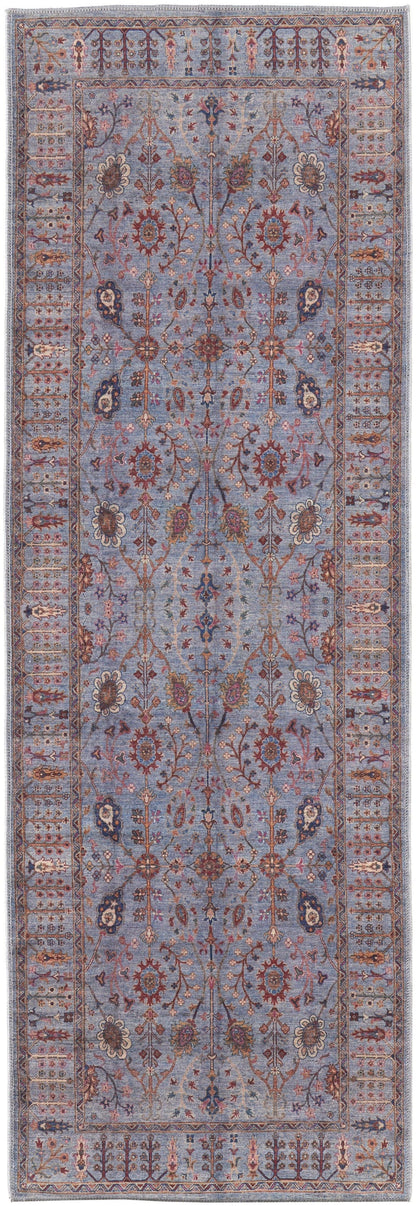 4' X 6' Gray Blue And Red Floral Power Loom Area Rug
