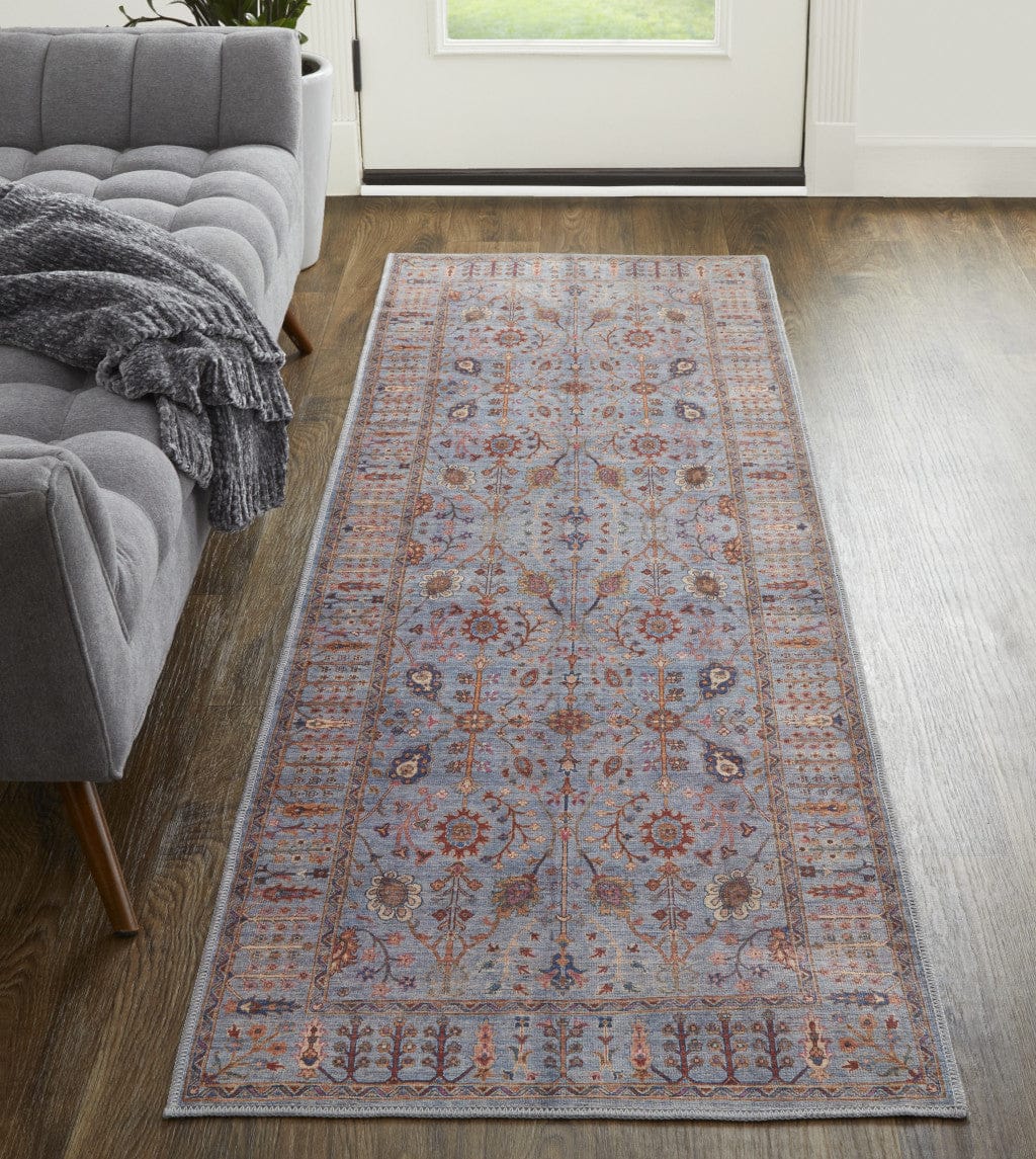 4' X 6' Gray Blue And Red Floral Power Loom Area Rug