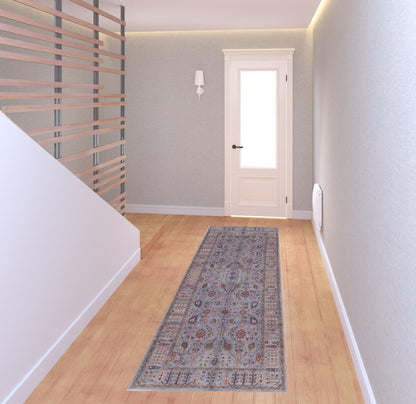 4' X 6' Gray Blue And Red Floral Power Loom Area Rug