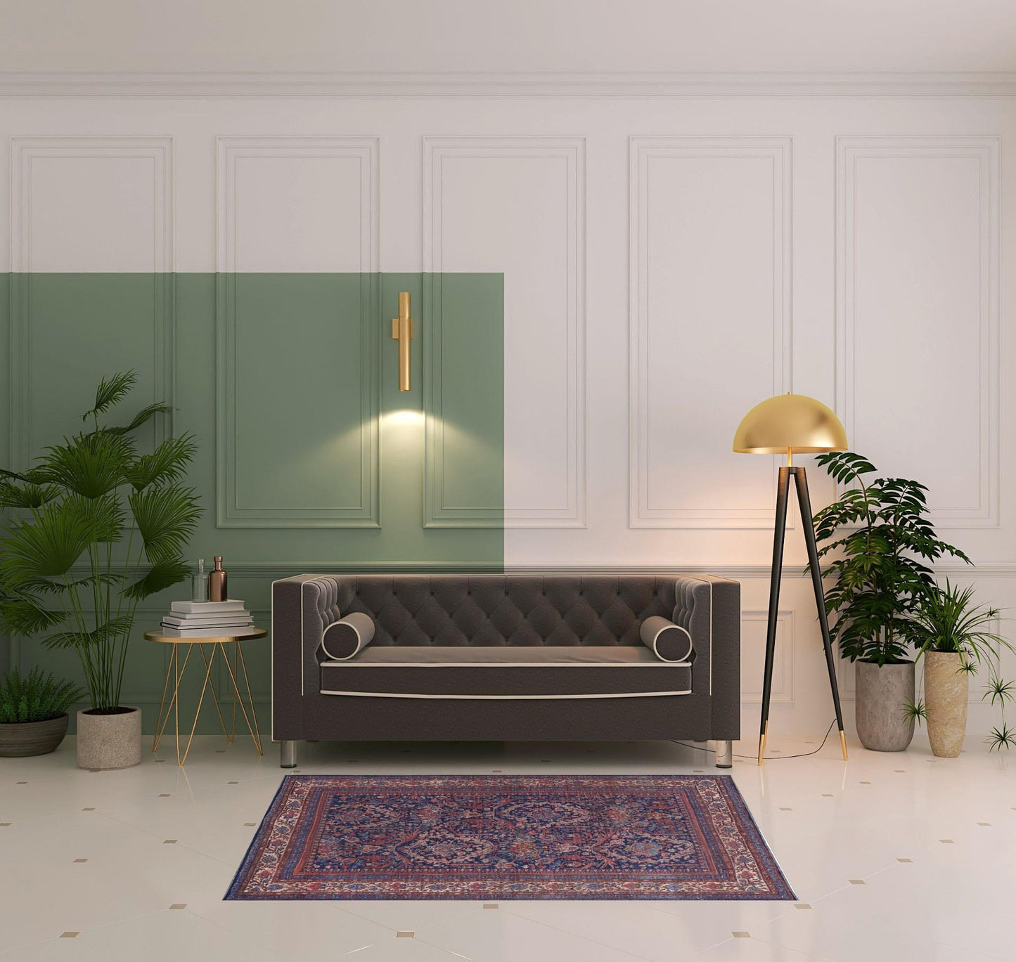 4' X 6' Red Blue And Tan Floral Power Loom Area Rug