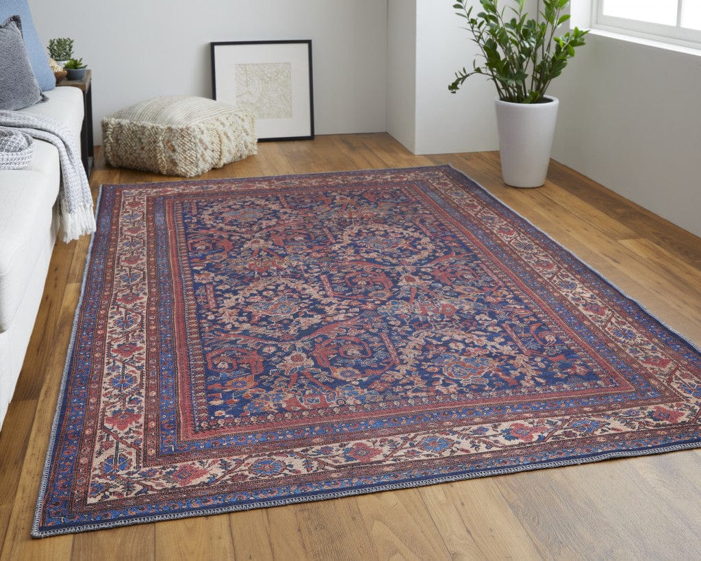 4' X 6' Red Blue And Tan Floral Power Loom Area Rug