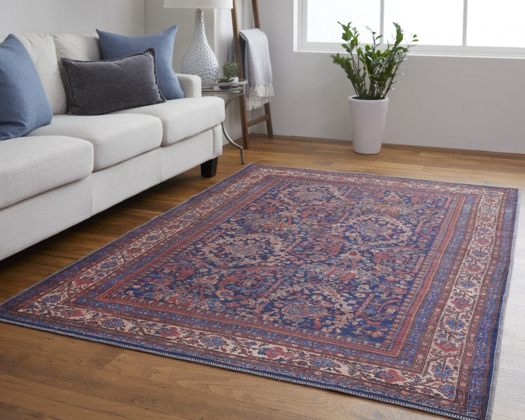 4' X 6' Red Blue And Tan Floral Power Loom Area Rug