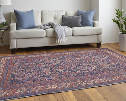 4' X 6' Red Blue And Tan Floral Power Loom Area Rug