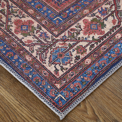 4' X 6' Red Blue And Tan Floral Power Loom Area Rug